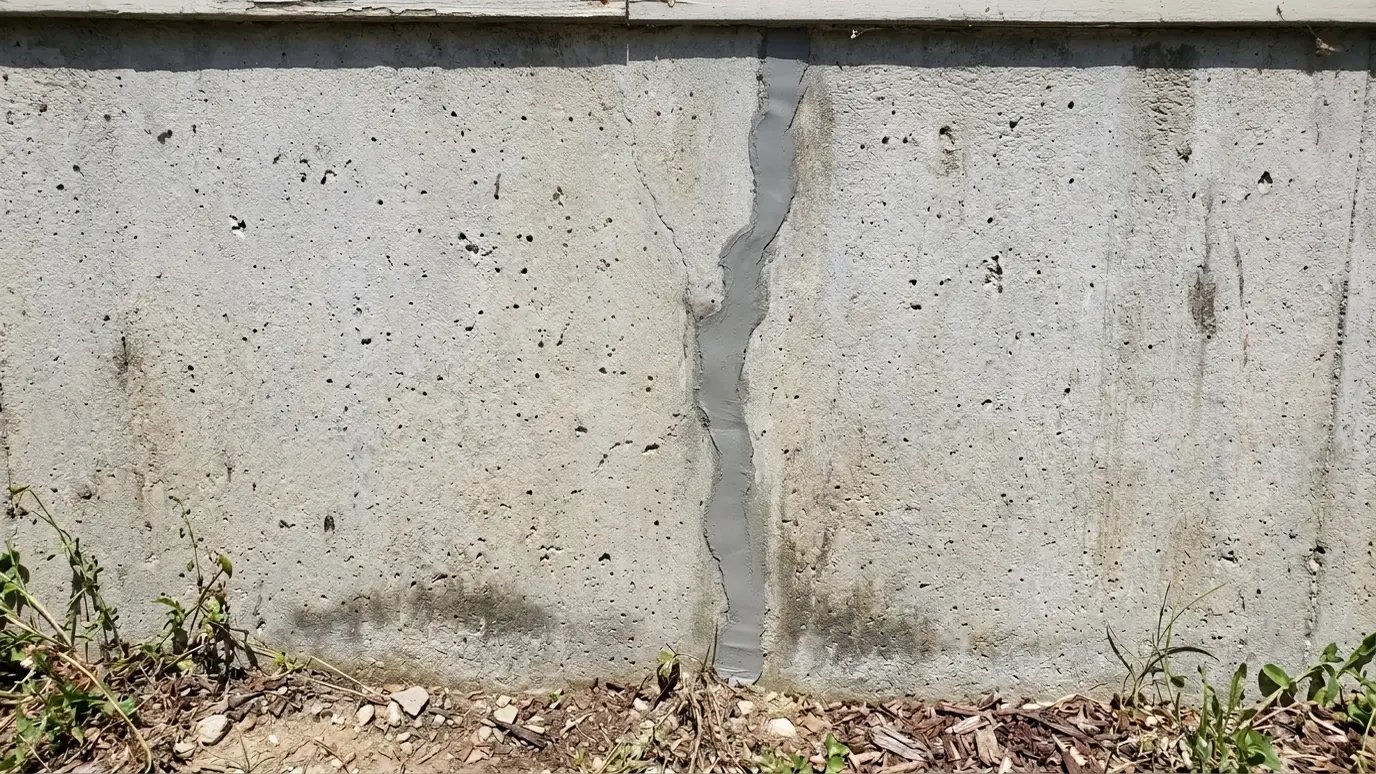 After: Leaking crack sealed | Music City Foundation After: a basement wall with a neatly sealed crack and a clean wall