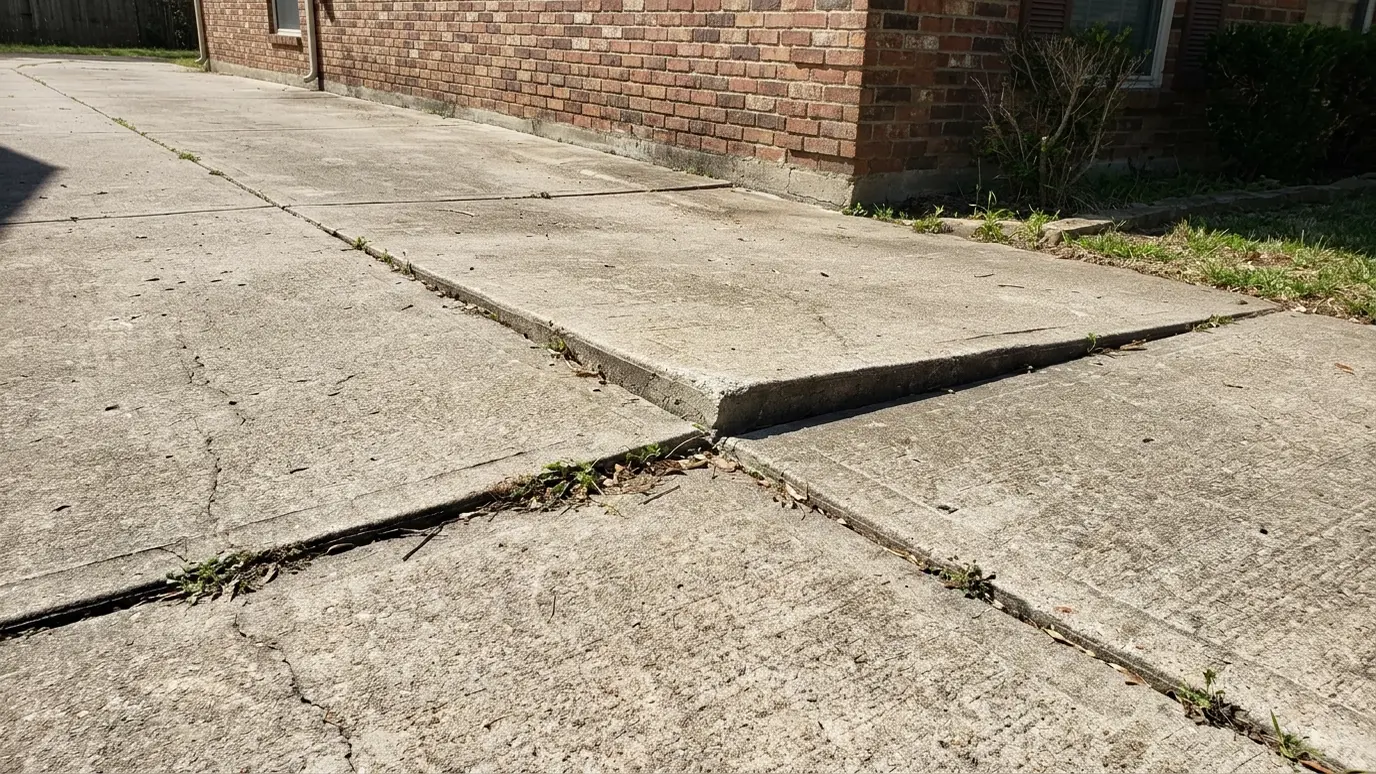 Before: a driveway with a sunken slab with a step at the joint