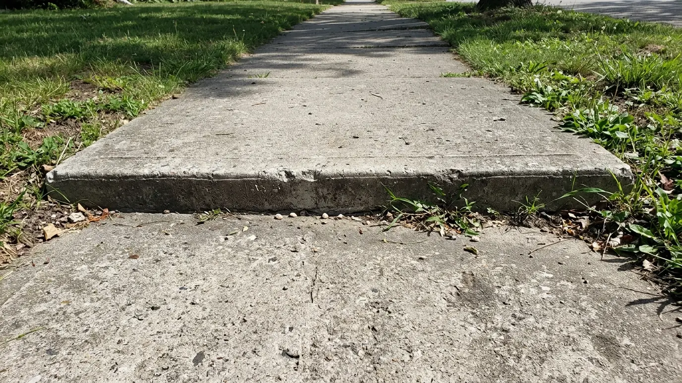 Before: a sidewalk with one slab sunken below the next with a tripping edge