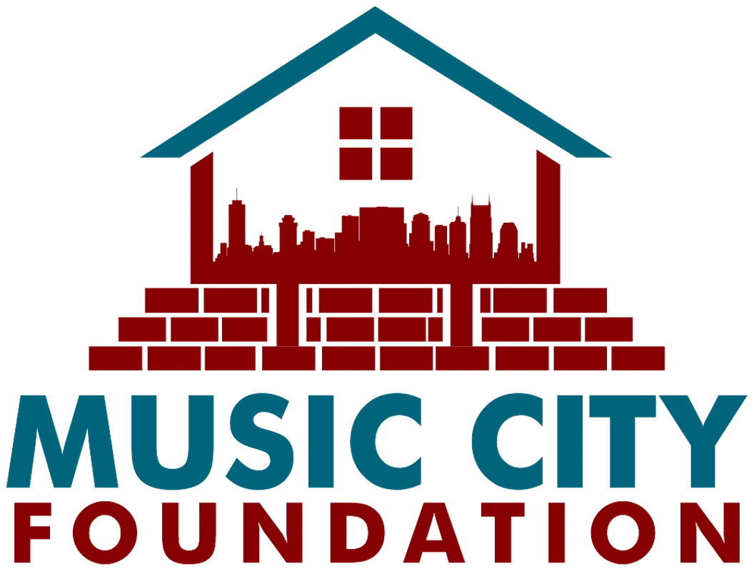 Music City Foundation logo: a house with the Nashville skyline above a foundation wall, above the words Music City Foundation